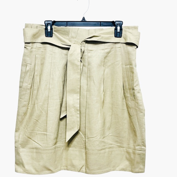 BCBGMaxAzria Tan A-Line Pleated Knee-Length Women’s Skirt with Tie Front Sz 12 - Picture 1 of 8